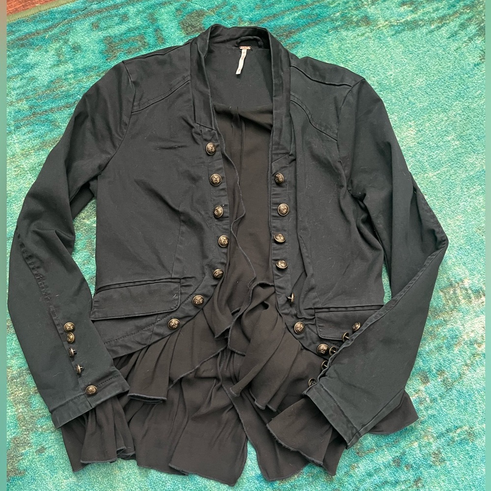 Free People Ruffles Romance Jacket in black cotton blend Size XS